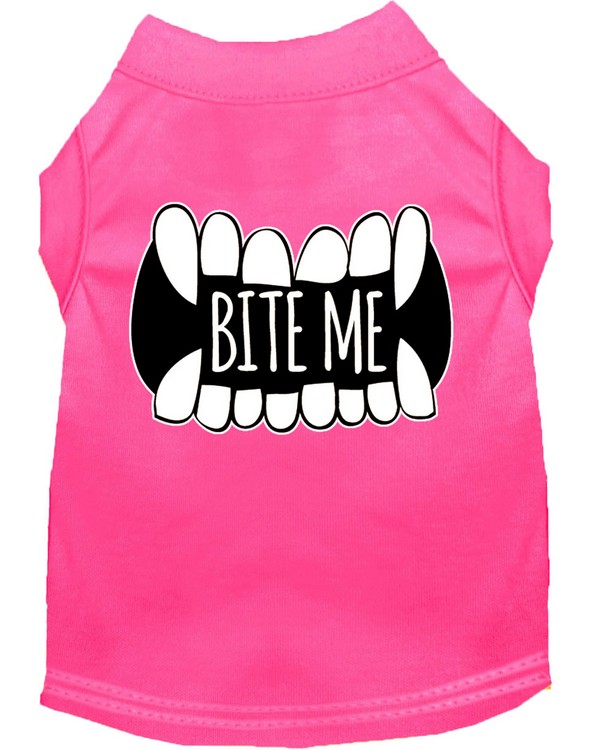 Bite Me Screen Print Dog Shirt Bright Pink Med